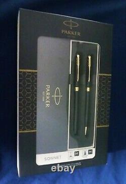 Parker Sonnet Black Gold Trim Ballpoint & Fountain Pen Gift Set