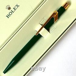 ROLEX Caran d'Ache Ballpoint Pen 858 Green Gold w Box Blue ink Rare Japan Unused