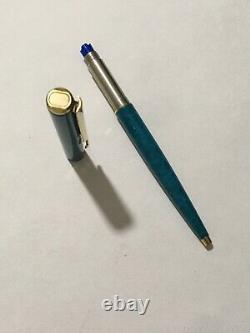Rare 1986 Parker Arrow Laque Vert Lagon Gold Trim Ballpoint Pen-france-superb