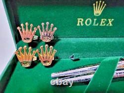 Rolex ballpoint pen cufflinks gold silver novelty 2 piece set velvet green box