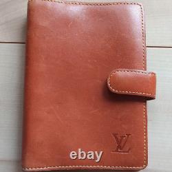 Set Louis Vuitton Notebook Cover & Ballpoint Pen Leather Brown Gold Steel JAPAN