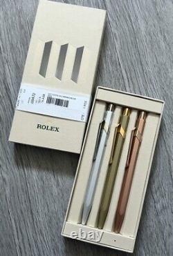 Set Of 3 Rare Ballpoint Pens Rolex Caran D'Ache Gold Rose Silver Made Swiss