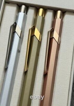 Set Of 3 Rare Ballpoint Pens Rolex Caran D'Ache Gold Rose Silver Made Swiss