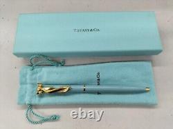 Tiffany & Co. Blue Gold Lacquer Ribbon Ballpoint Pen Blue Ink