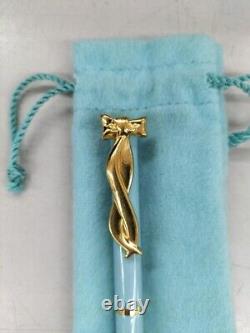 Tiffany & Co. Blue Gold Lacquer Ribbon Ballpoint Pen Blue Ink