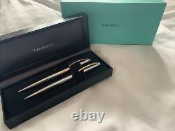 Tiffany & Co T-Clip Silver Gold Ruthenium Pen & Pencil Set with box