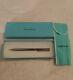 Tiffany & Co T-clip Silver Ruthenium Gold Plate Ballpoint Pen With Pouch & Box Ec+
