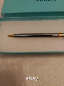 Tiffany & Co T-Clip Silver Ruthenium Gold Plate Ballpoint Pen with Pouch & Box EC+
