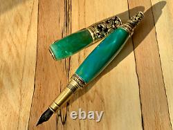 Victorian (style) Fountain pen set in Antique Brass and Gold furnishings