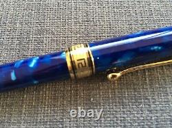 Vintage Blue Marbled Aurora Optima Ball Point Pen Gold Trim In Box