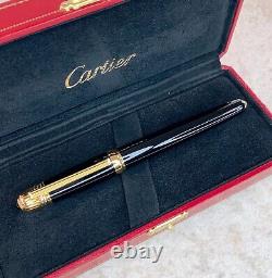 Vintage Cartier Ballpoint Pen Pasha Rare Black Lacquer Gold Finish with Case