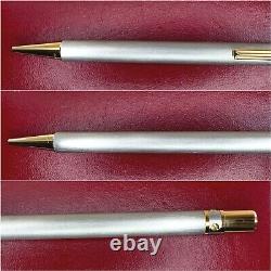 Vintage Cartier Ballpoint Pen Santos Brushed Silver 18K Gold Plated withBox&Papers