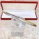 Vintage Cartier Ballpoint Pen Santos Brushed Silver Gold Finish With Case
