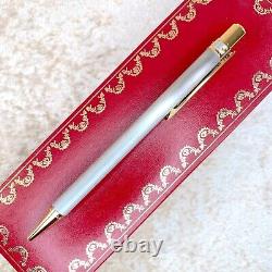 Vintage Cartier Ballpoint Pen Santos Brushed Silver Gold Finish with Case
