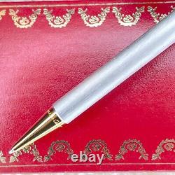 Vintage Cartier Ballpoint Pen Santos Brushed Silver Gold Finish with Case