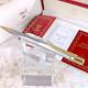 Vintage Cartier Ballpoint Pen Santos Brushed Silver Gold Finish With Case & Papers