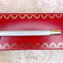 Vintage Cartier Ballpoint Pen Santos Brushed Silver Gold Finish with Case & Papers