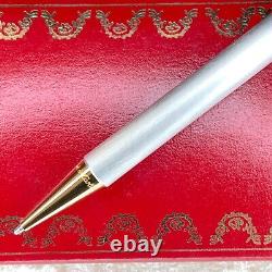 Vintage Cartier Ballpoint Pen Santos Brushed Silver Gold Finish with Case & Papers