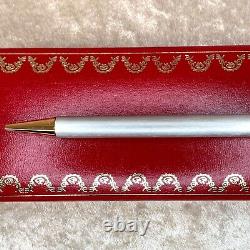 Vintage Cartier Ballpoint Pen Santos Brushed Silver Gold Plate Trim withBox&Papers