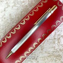 Vintage Cartier Ballpoint Pen Santos Silver Lacquer Gold Plated Finish with Case