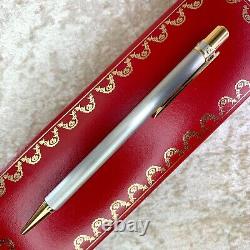Vintage Cartier Ballpoint Pen Santos Silver Lacquer Gold Plated Finish with Case