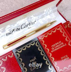 Vintage Cartier Ballpoint Pen Trinity 18k Gold Finish Red Clip withBox&Papers