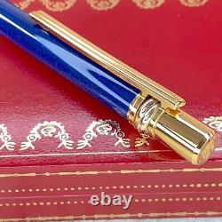 Vintage Cartier Ballpoint Pen Trinity Blue Marble Lacquer 18K Gold Finish withBox