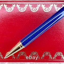 Vintage Cartier Ballpoint Pen Trinity Blue Marble Lacquer 18K Gold Finish withBox