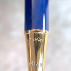 Vintage Cartier Ballpoint Pen Trinity Blue Marble Lacquer 18K Gold Finish withBox