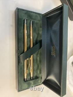 Vintage Cross Ballpoint Pen & Pencil Set 10k Rolled Gold Boxed
