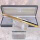 Vintage Dunhill Ballpoint Pen Gemline Gold Finish Black Clip With Case