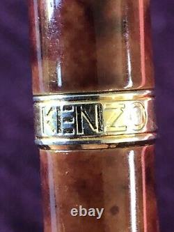 Vintage Kenzo Gold Trim Brown Celluloid Refillable Ballpoint Pen