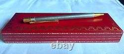 Vintage Must De Cartier Ballpoint Pen Brushed Steel With Gold Trim Boxed