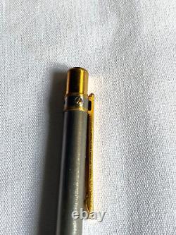 Vintage Must De Cartier Ballpoint Pen Brushed Steel With Gold Trim Boxed