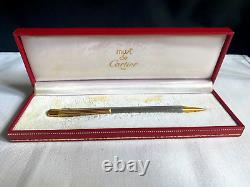 Vintage Must De Cartier Ballpoint Pen Brushed Steel With Gold Trim Boxed