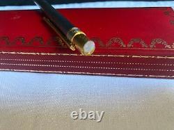 Vintage Must De Cartier Ballpoint Pen Brushed Steel With Gold Trim Boxed