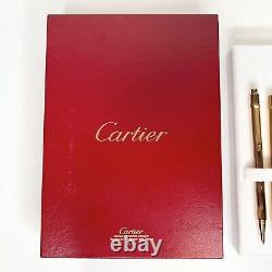 Vintage Must de Cartier France Gold Finish Ballpoint Pen & Pencil Wallet Box Set