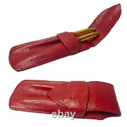 Vintage Must de Cartier Gold Cased Ballpoint Pen Pencil Set Red Leather Pouch
