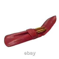 Vintage Must de Cartier Gold Cased Ballpoint Pen Pencil Set Red Leather Pouch