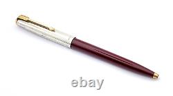 Vintage Parker 51 Ballpoint Pen In Rolled Silver And Blood Red Made In England