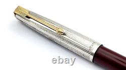 Vintage Parker 51 Ballpoint Pen In Rolled Silver And Blood Red Made In England