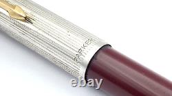 Vintage Parker 51 Ballpoint Pen In Rolled Silver And Blood Red Made In England