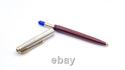 Vintage Parker 51 Ballpoint Pen In Rolled Silver And Blood Red Made In England