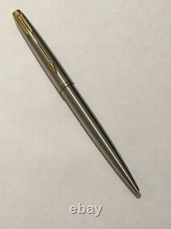 Vintage Parker 75 Steel Flighter Gold Trim Ballpoint Pen-usa-black Ink-superb