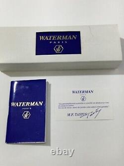 Vintage Waterman Gentleman Blue Lacquer Gt Rollerball Pen-box-papers-nos