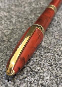 Vintage Yves Saint Laurent Ballpoint Pen-red Ripple Marble Laque-gold Trim