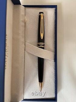 Waterman Expert Ballpoint Pen Gloss Black 23K Gold Trim Medium Tip Blue Ink