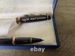 Waterman Expert Black Gold Trim Rollerball Fine Pen With Antonov Logo New