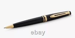 Waterman Expert Blue Ink Medium Tip Ballpoint Pen Gold Trims/Gloss Black B+