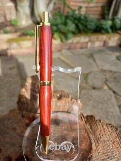 Zitan or Indian Red Sandalwood Click Pen with Gold Fittings